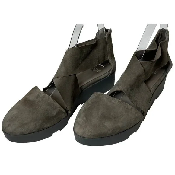 Eileen Fisher Buoy Suede Criss Cross Close Toe Wedge Platform Sandals 8 1/2 - Picture 11 of 13